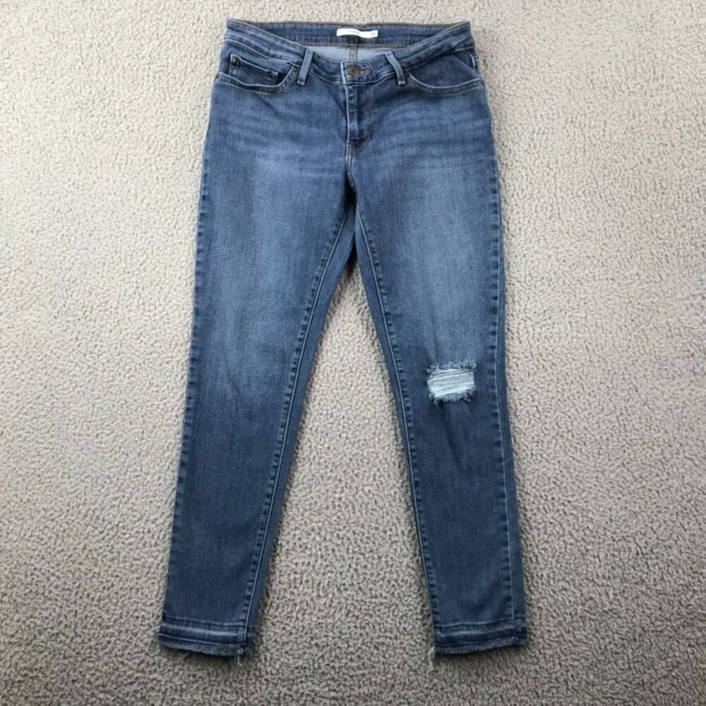 LEVIS 711 Womens Size 29 Medium Wash Raw Hem Distressed Skinny Ankle Jeans‎